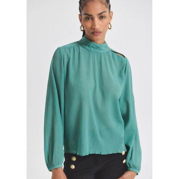 Derek Lam 10 Crosby Tops - Derek Lam 10 Crosby Nadja Blouse Juniper Green Teal S Mock Neck Luxe Chic NEW